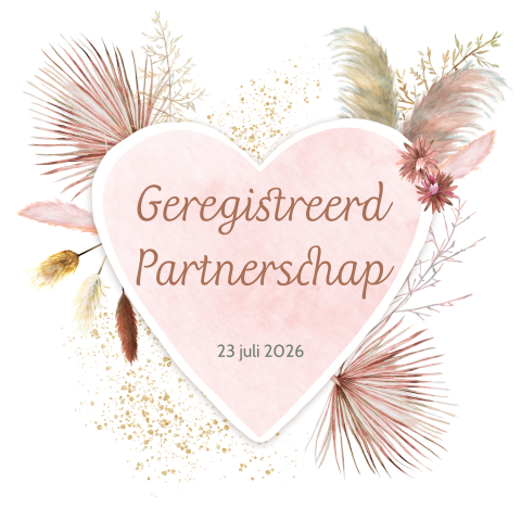 Geregistreerd partnerschap met droogbloemen en groot roze hart