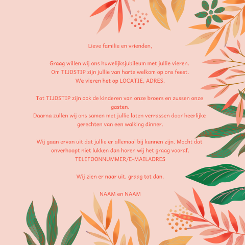 Hippe jubileum 30 uitnodiging met bladeren roze achtergrond