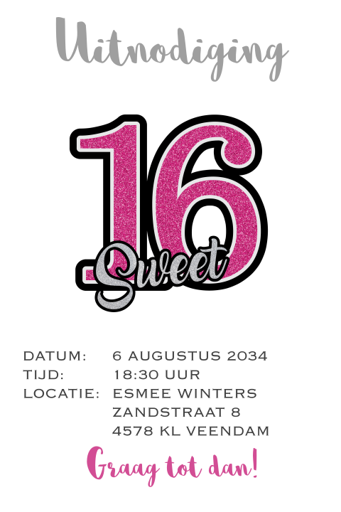 Hippe Uitnodiging sweet 16 party