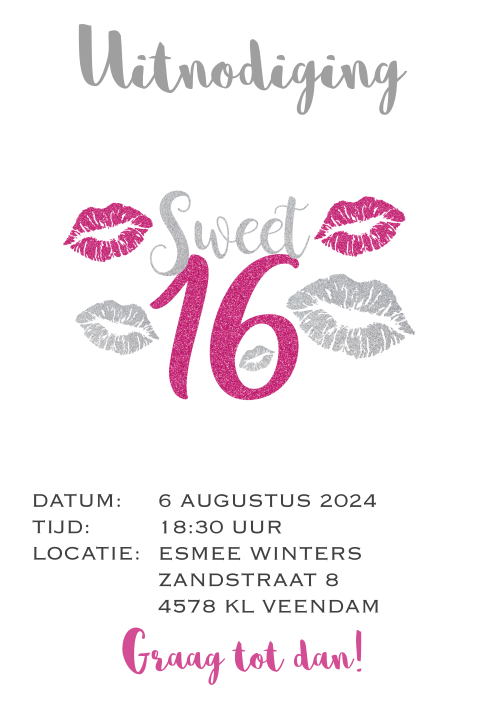 Hippe Uitnodiging sweet 16 party