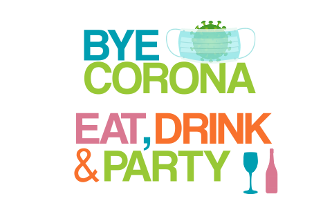 Hippe uitnodiging voor borrel of diner bye corona eat drink pary