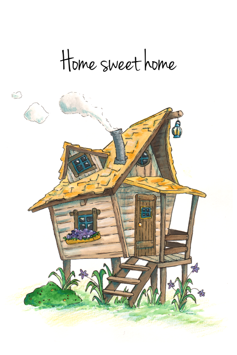 Home sweet home verhuiskaart met houten hutje