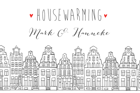 Uitnodiging housewarming amsterdamse huisjes en grachtenpanden