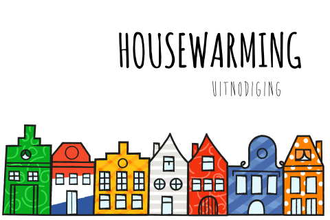 Uitnodiging housewarming met hollandse huisjes 