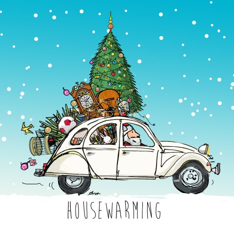 Housewarming kerst verhuiskaart van citroen eend cv kaart