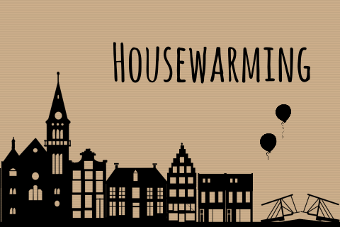 Uitnodiging housewarming hollandse huisjes op bruin kraft papier