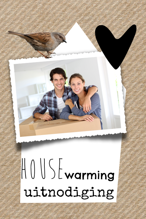 Housewarming kaart met kraft print en vogel