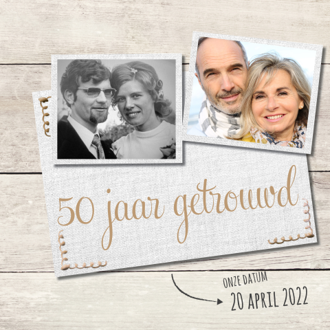 Hout uitnodiging feestje 50 jaar huwelijk