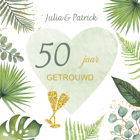 Huwelijksjubileum 50 jaar getrouwd botanisch groene bladeren
