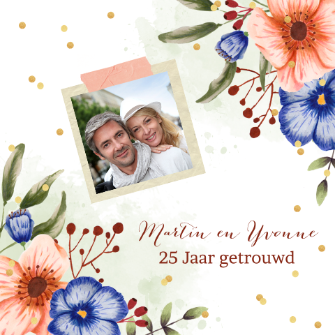 25 jarig huwelijksjubileum uitnodiging bloemen eucalyptus foto