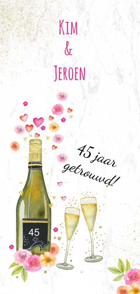 Uitnodiging 45 jarig huwelijksjubileum met champagne