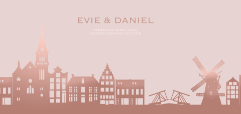 Huwelijkskaart met holland in silhouet roze