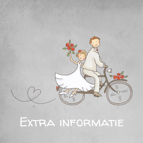 Mini kaart extra informatie bruidspaar op fiets krijtbord
