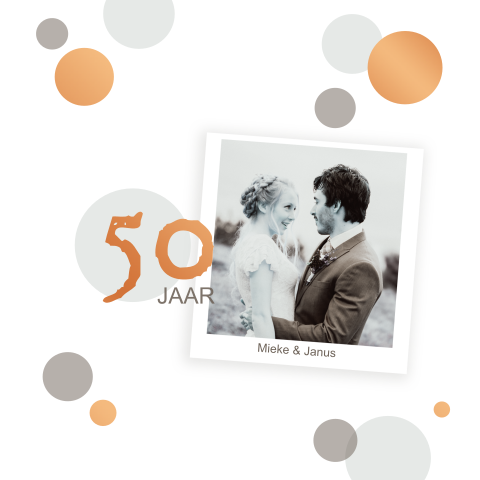 Jubileum 50 jaar uitnodiging cirkels met foto in koperfolie