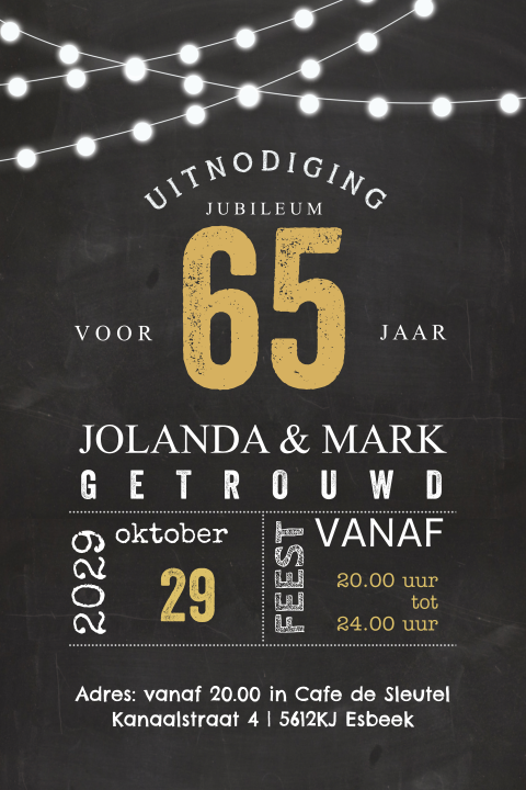 Jubileum 65 jaar getrouwd krijtbord staand enkel
