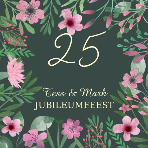 Jubileum uitnodiging 25 jaar getrouwd met bloemen