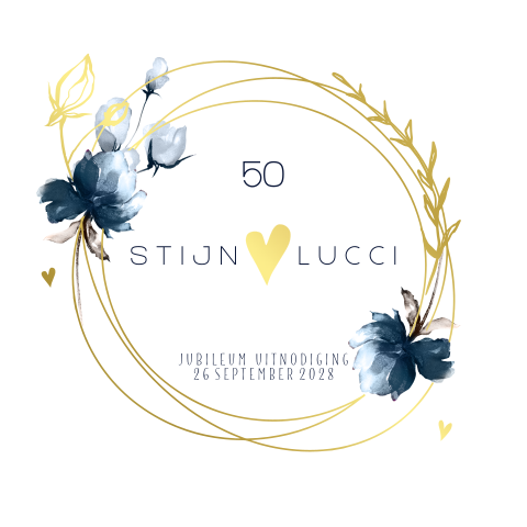 Jubileum uitnodiging 50 jaar getrouwd goudfolie ring bloem