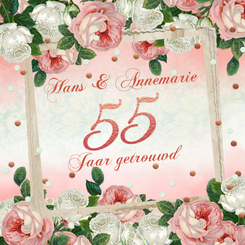 Uitnodiging jubileum 55 jaar getrouwd vintage rozen