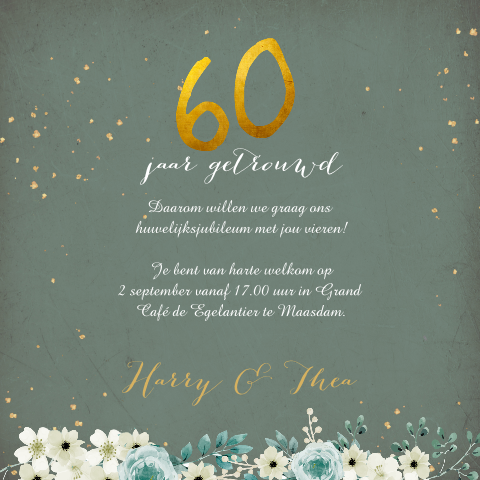 Jubileum uitnodiging 60 jaar getrouwd goud look