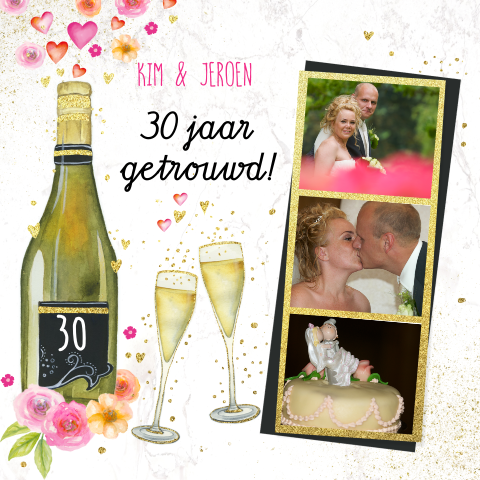 Uitnodiging 30 jarig huwelijksjubileum met champagne