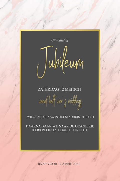 Jubileum uitnodiging marmer met zwart vlak met goudfolie