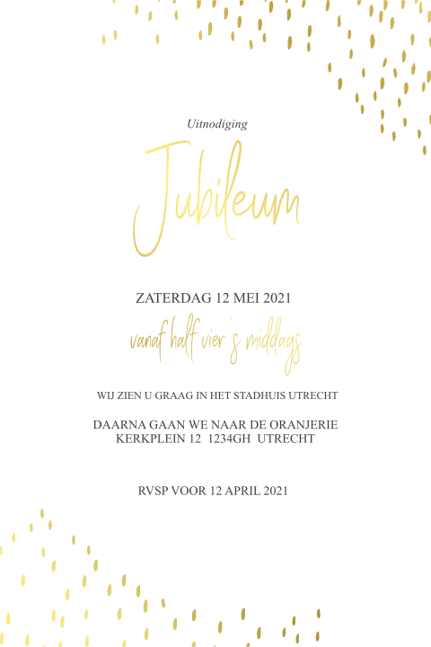 Jubileum uitnodiging stipjes met goudfolie