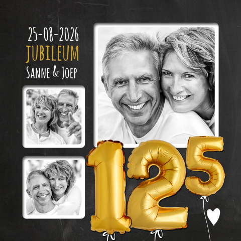Jubileumkaart 12,5 jaar getrouwd fotocollage goudkleurige ballonnen