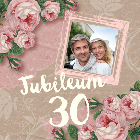 Jubileumuitnodiging 30 jaar getrouwd vintage kraft rozen foto