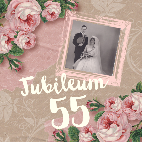 Jubileumuitnodiging 55 jaar getrouwd vintage kraft rozen foto