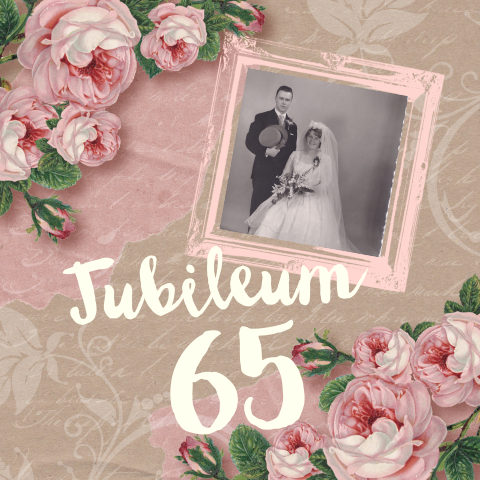 Jubileumuitnodiging 65 jaar getrouwd vintage kraft rozen foto