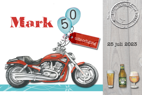 Uitnodiging verjaardag man met rode motor en bier