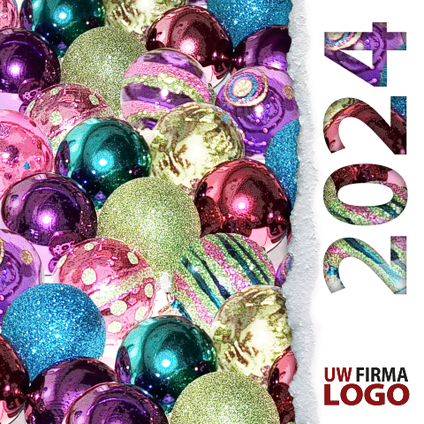 Kerstkaart met kleurrijke kerstballen en ruimte voor eigen logo