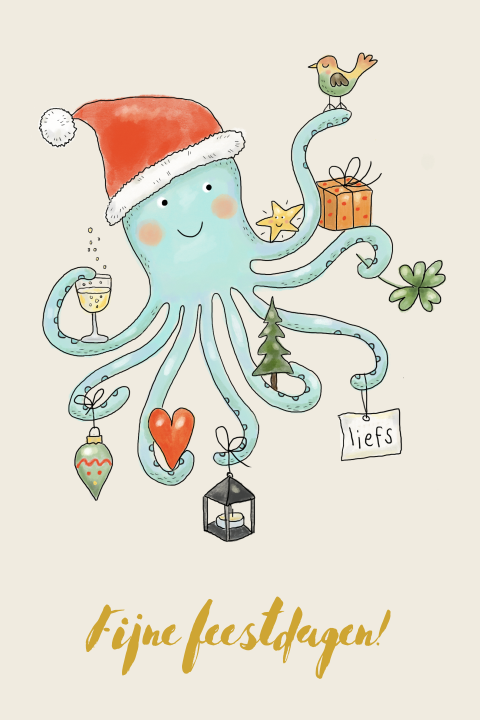 Kerstkaart octopus kraft humor