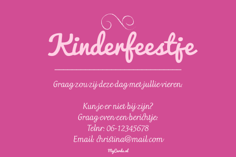 Kinderfeestje uitnodiging teksten meisje typografie roze