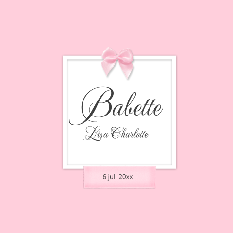 Klassieke roze geboortekaart voor een meisje met echt strikje