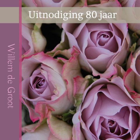 Klassieke verjaardagskaart tachtig jaar uitnodiging paarse rozen