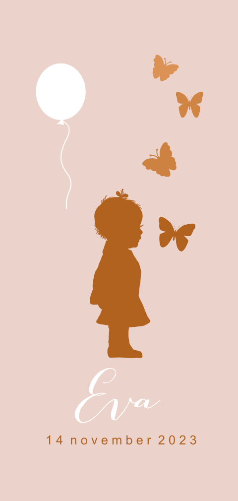 Langwerpig geboorte kaartje meisje met vlinder