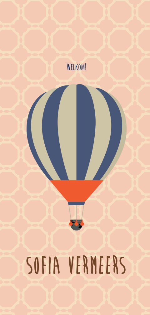 Langwerpige staande geboortekaart meisje met luchtballon