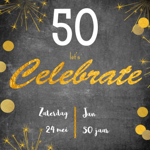 Luxe uitnodiging voor een 50e verjaardag met vuurwerk
