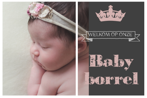 Babyborrel voor meisjes met roze kroon en typografie