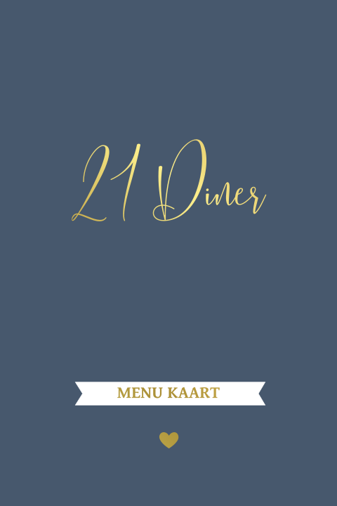 Moderne 21 diner menukaart met goudfolie en donker blauwe achtergrond
