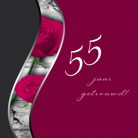 Moderne jubileumkaart 55 jaar getrouwd rozen grijs hout