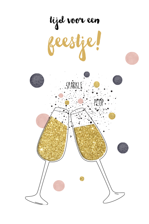 Hippe trendy uitnodigingskaart met gouden glitters confetti