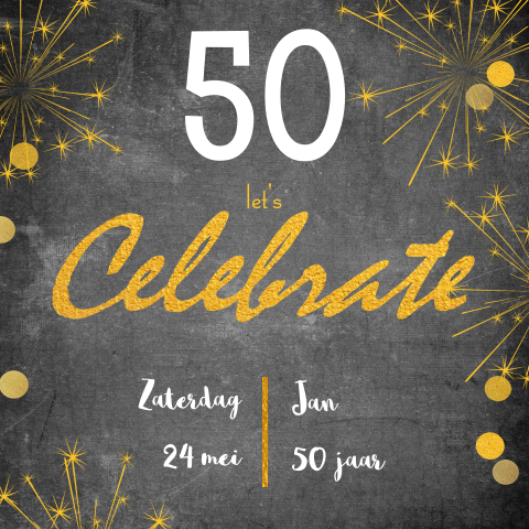Moderne uitnodiging voor een 50e verjaardag met vuurwerk