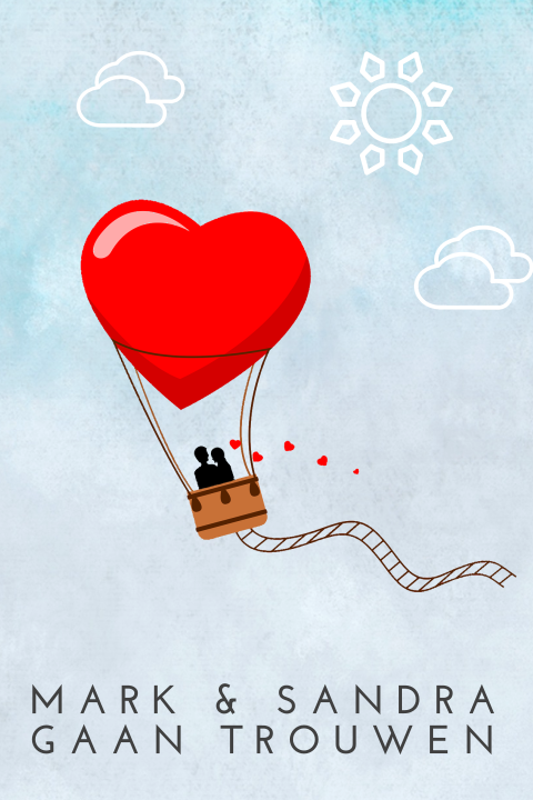 Mooie trouwkaart met luchtballon in vorm van een hart