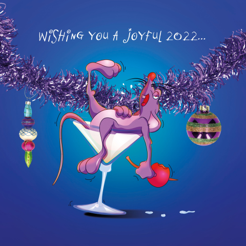 Nieuwjaarskaart muis in cocktailglas