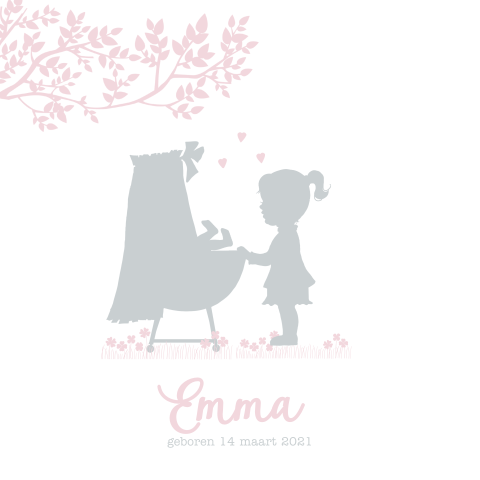 Poster profiel geboorte kaartje meisjes wiegje met zus