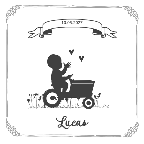 Profiel geboortekaart met tractor