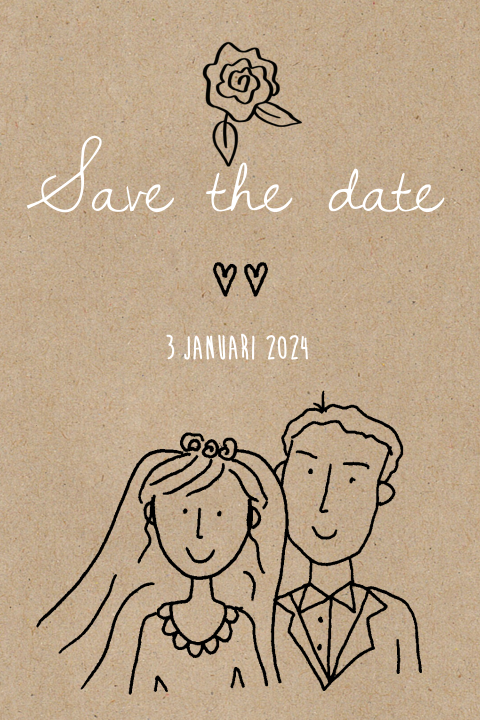 Save the date kaart bruidspaar op kraft