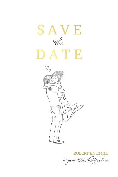 Save the date  kaart met romantisch getekend stel